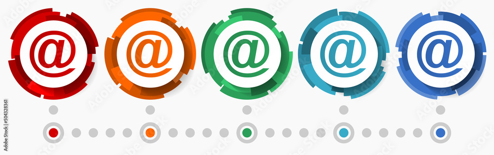 Fototapete Email concept vector icon set, modern design abstract web buttons i n 5 color options, infographic template