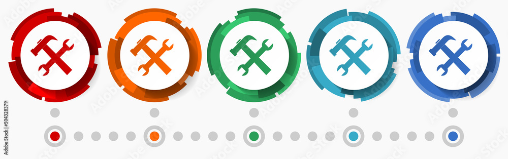 Poster Tools, service concept vector icon set, modern design abstract web buttons i n 5 color options, infographic template