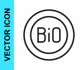 Black line Banner, label, tag, logo for bio green healthy food icon isolated on white background. Organic product. Healthy food sticker. Vector