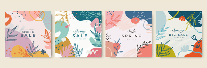 Spring sale banner background template with colorful flower.Can be use social media card, voucher, wallpaper, flyers, invitation, posters, brochure.
