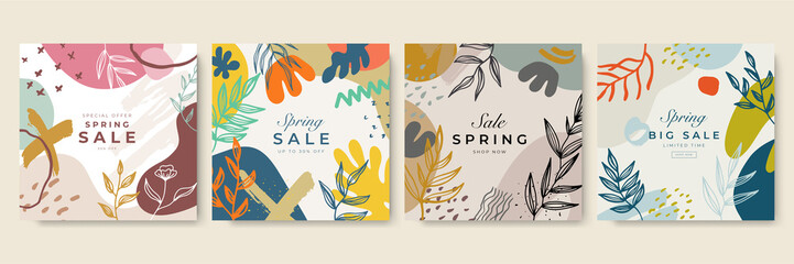 Social media sale spring banners design. Vector illustration templates suitable for web banners, social media posts, mobile app, internet ads.