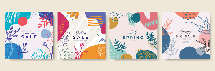 Social media sale spring banners design. Vector illustration templates suitable for web banners, social media posts, mobile app, internet ads.