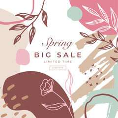 Hello spring banner background template with colorful flower.Can be use social media card, voucher, wallpaper, flyers, invitation, posters, brochure.