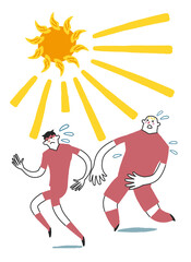 炎天下を耐えランニングしている男子学生またはアスリート　イラスト素材
