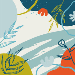 Post square templates for social media. Vector abstract shapes vertical backgrounds. Minimal floral backdrops