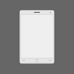 White realistic tablet pc empty display 3d template vector illustration. Vertical portable computer with buttons blank touch screen wireless device cyberspace communication. Modern electronic book