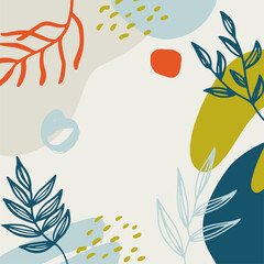 Abstract background watercolor earth tone botanical and gold line