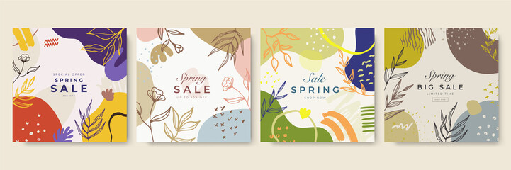 Social media stories, posts, highlights templates. Abstract floral vector backgrounds with copy space for text