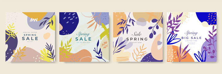 Social media stories, posts, highlights templates. Abstract floral vector backgrounds with copy space for text