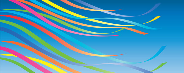colorful maypole ribbons in sunny sky holiday design - obrazy, fototapety, plakaty