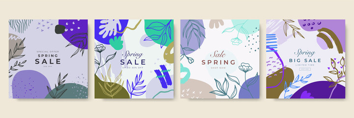 Social media template banner fashion sale promotion. fully editable instagram and facebook square post frame puzzle organic sale poster. green floral water color vector background