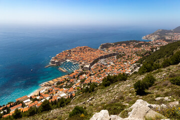 Fototapeta na wymiar Aerial view of the old town Dubrovnik with red roofs, Croatia.