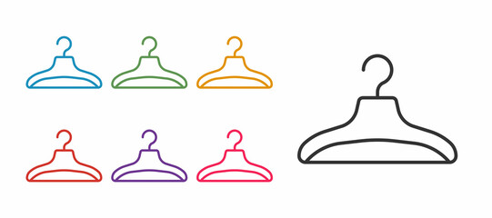 Set line Hanger wardrobe icon isolated on white background. Cloakroom icon. Clothes service symbol. Laundry hanger sign. Set icons colorful. Vector