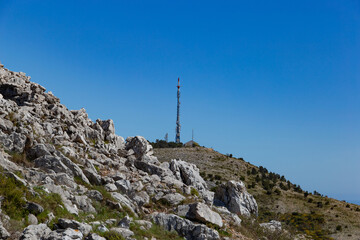 Fototapeta premium Radio and television transmitter tower above Dubrovnik.