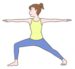 ヨガ、英雄のポーズ2をする女性