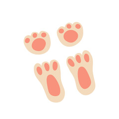 Paw print. Trace of cute pawprint easter bunny paw. Rabbit or hare footprint. Bunny foot prints on snow. Hare steps track trace. Vector illustration isolated on white background.