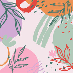 Set of abstract floral backgrounds for social media posts. Vector trendy square templates with tropical leaves and copy space for text