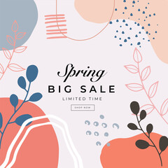 Colorful flowers and leaves poster background vector illustration. Exotic plants, branches, flowers and leaves art print for beauty, fashion and natural products, spa and wellness, wedding and events © SyahCreation
