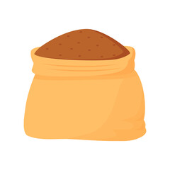 Bag with brown cereals semi flat color vector element. Full sized object on white. Storing grain. Product in store simple cartoon style illustration for web graphic design and animation