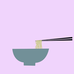 Bowls and noodles being picked up by chopsticks