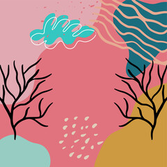 Abstract organic shapes exotic background. Contemporary modern hand drawn vector illustration.