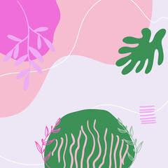 Vector set of abstract backgrounds with copy space for text - bright vibrant banners, posters, cover design templates, social media stories wallpapers with spring leaves and flowers