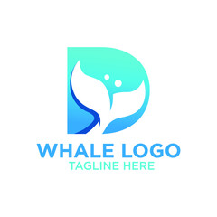 Letter D Whale Logo Design Template Inspiration, Vector Illustration.