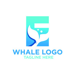 Letter E Whale Logo Design Template Inspiration, Vector Illustration.