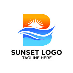 Letter B Sunset Logo Design Template Inspiration, Vector Illustration.