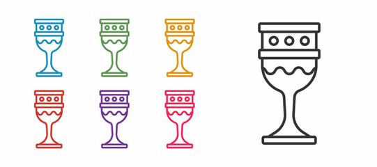 Set line Medieval goblet icon isolated on white background. Holy grail. Set icons colorful. Vector