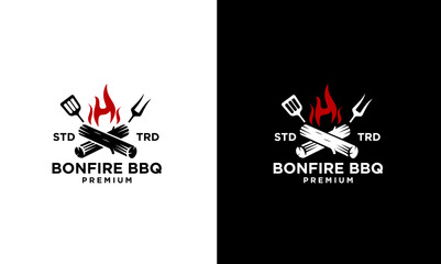 Bonfire Flame Barbecue Grill food Logo template Vector illustration