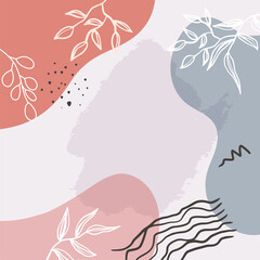 Minimalist abstract background with outline leaves