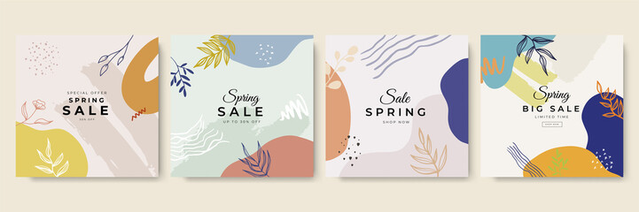 Beige pink abstract square art design templates with floral and geometric elements vector illustration. Good for social media posts, mobile apps, banners design and web or internet ads.