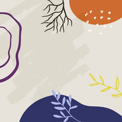 Modern vector illustrations with hand drawn organic shapes, textures and flowers.Trendy creative backgrounds for social media posts and stories, banners, branding design, covers