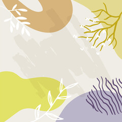 Luxury Social media stories and post template vector set. Tropical and botanical warm earth tone square cover background collection.