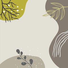 Luxury Social media stories and post template vector set. Tropical and botanical warm earth tone square cover background collection.