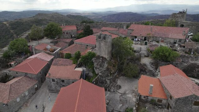 Old hilltop walled village of Sortelha, Portugal. Aerial view