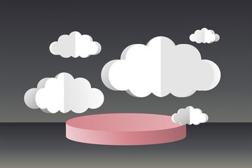 3d social media post template banner, cloud papper cut style with podium design