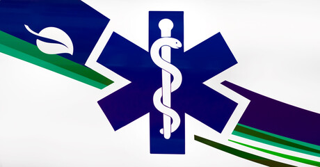 Rod of Asclepius, the star of life of the rescue service . Close-up