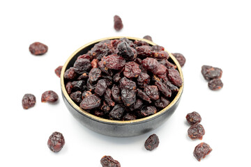 Dried blueberry on a white background. Healthy and fresh.nuts. Close-up.
