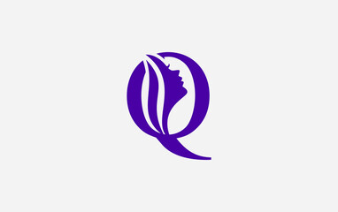 Purple beauty spa and hair logo and symbol design vector with the letter and alphabet Q