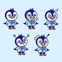 Cute penguin illustration set - vector