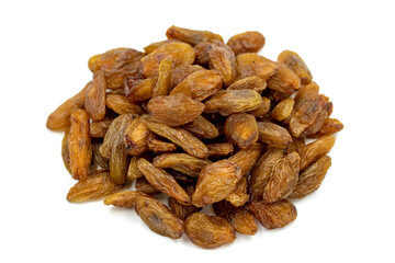 Dried raisins on a white background. Raw grapes and raisins. Healthy and fresh nuts. close-up. Local name besni uzum