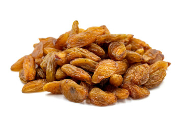 Dried raisins on a white background. Raw grapes and raisins. Healthy and fresh nuts. close-up. Local name besni uzum