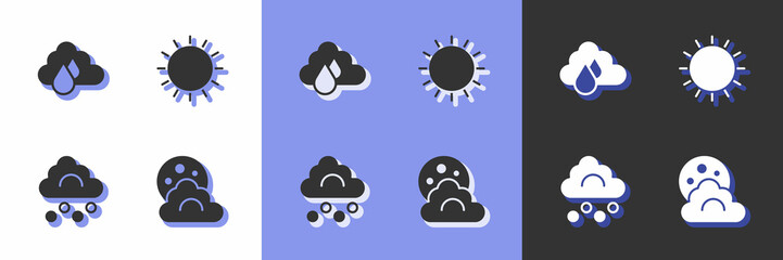 Fototapeta na wymiar Set Cloud with moon, rain, Hail cloud and Sun icon. Vector