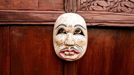 Mei 7, 2022 - Tulungagung, Indonesia. a mask that is usually used when there is a puppet show on...