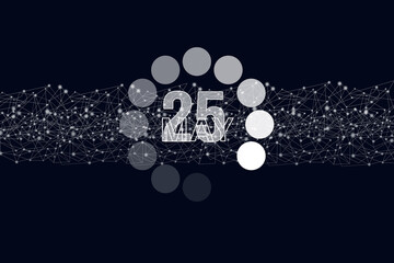 May 25th. Day 25 of month, Calendar date. Luminous loading digital hologram calendar date on dark blue background. Spring month, day of the year concept.
