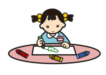 クレヨンでお絵かきする幼稚園児