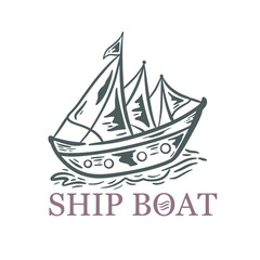 illustration ship boat logo vintage