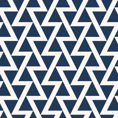 Modern blue color abstract triangle pattern. White color zig zag line pattern design. Vector seamless background. Use for fabric, textile, interior decoration elements, upholstery, wrapping.